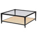 Amherst Glass Top Metal with Cane Shelf Coffee Table Black - Walo Furniture