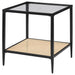 Amherst Glass Top Metal with Cane Shelf End Table Black - Walo Furniture