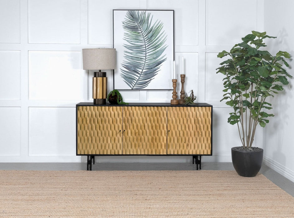 Aminah 3 - door Wood Accent Cabinet Natural and Black - Walo Furniture