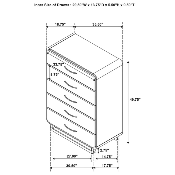 Amsbury 5 - drawer Chest of Drawers Nutmeg - Walo Furniture