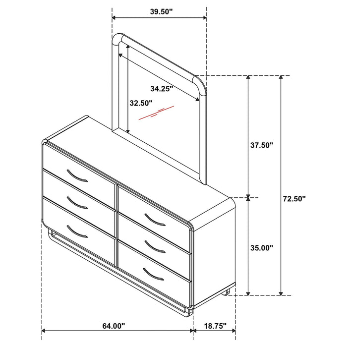 Amsbury 6 - drawer Dresser and Mirror Nutmeg - Walo Furniture