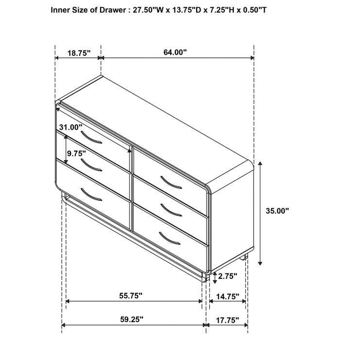 Amsbury 6 - drawer Dresser Cabinet Nutmeg - Walo Furniture