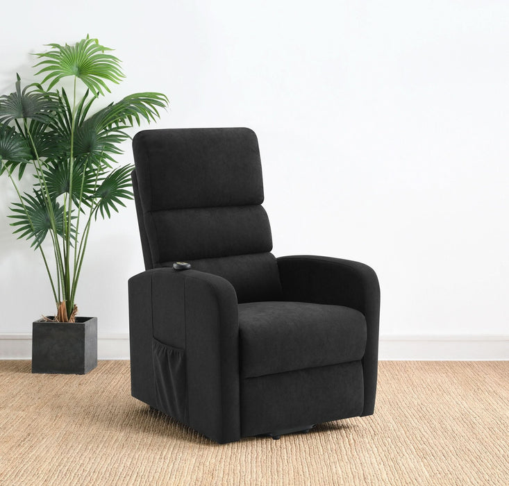 Amsdell Upholstered Power Lift Recliner with Remote Black - Walo Furniture