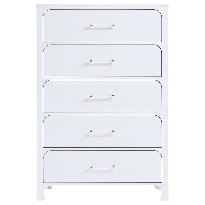 Anastasia 5 - drawer Bedroom Chest Pearl White - Walo Furniture