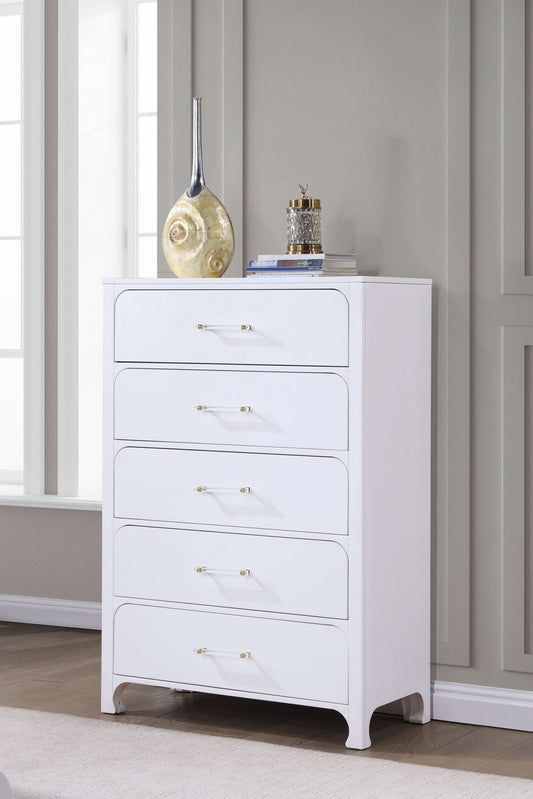 Anastasia 5 - drawer Bedroom Chest Pearl White - Walo Furniture