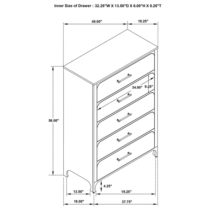 Anastasia 5 - drawer Bedroom Chest Pearl White - Walo Furniture