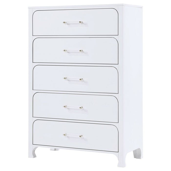 Anastasia 5 - drawer Bedroom Chest Pearl White - Walo Furniture