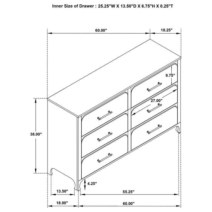 Anastasia 6 - drawer Dresser Pearl White - Walo Furniture