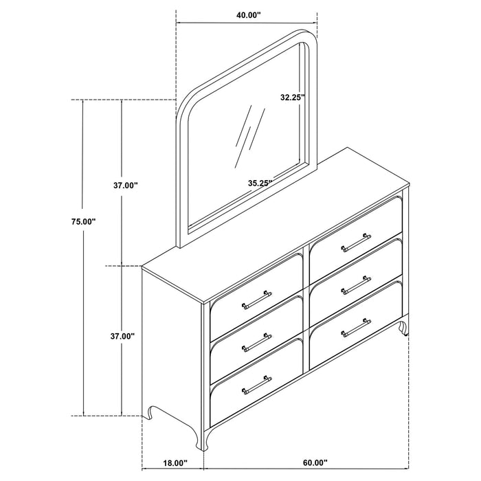 Anastasia 6 - drawer Dresser with Mirror Pearl White - Walo Furniture