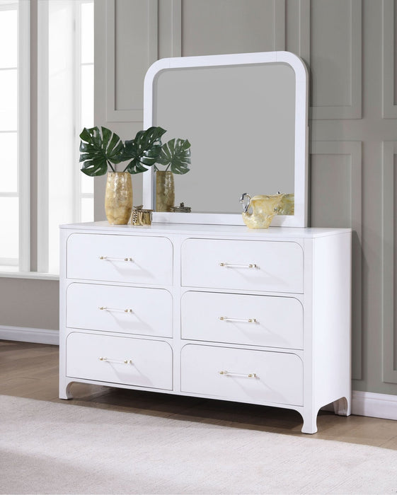 Anastasia 6 - drawer Dresser with Mirror Pearl White - Walo Furniture