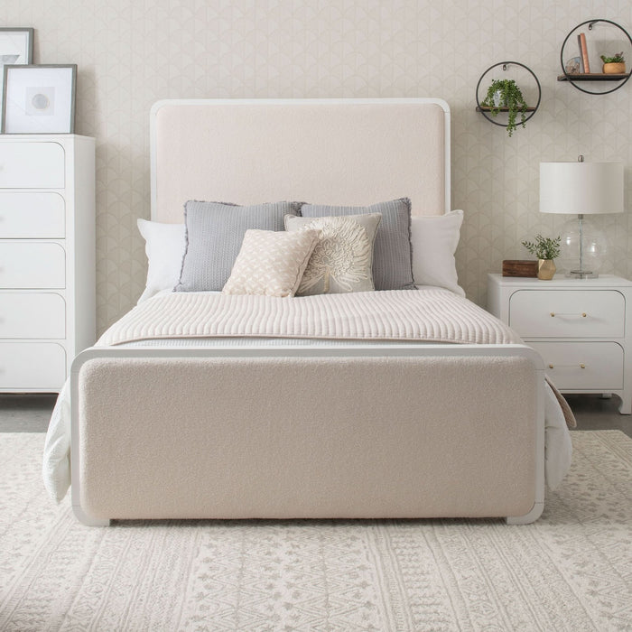 Anastasia Upholstered Eastern King Panel Bed Pearl White - Walo Furniture