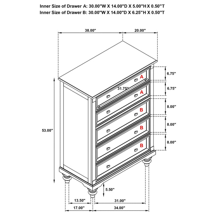 Andover 5 - drawer Chest of Drawers Dark Oak - Walo Furniture