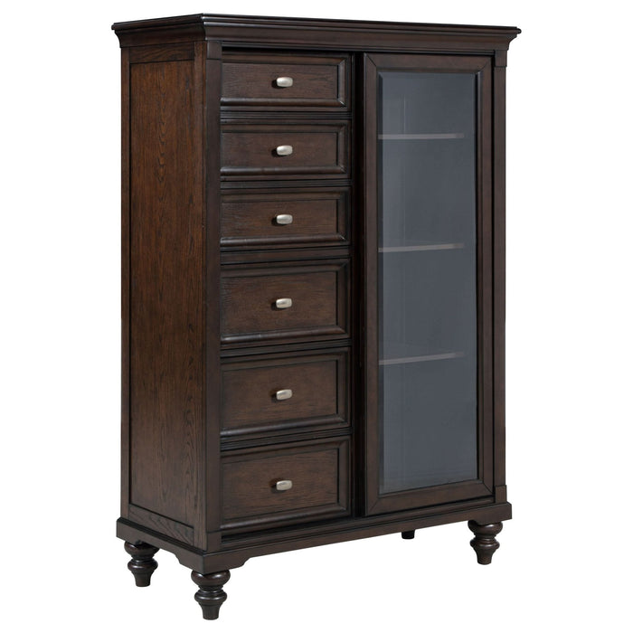 Andover 6 - drawer Tempered Glass Door Chest Dark Oak - Walo Furniture