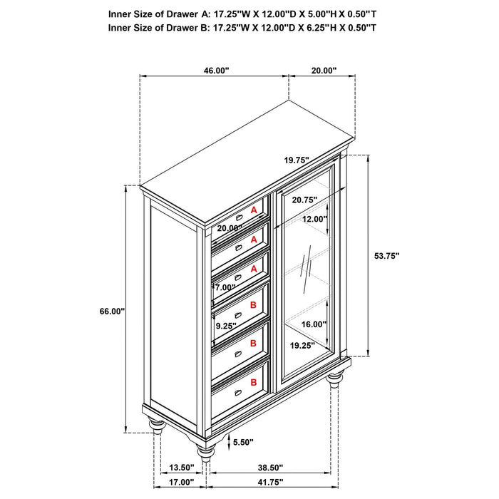 Andover 6 - drawer Tempered Glass Door Chest Dark Oak - Walo Furniture