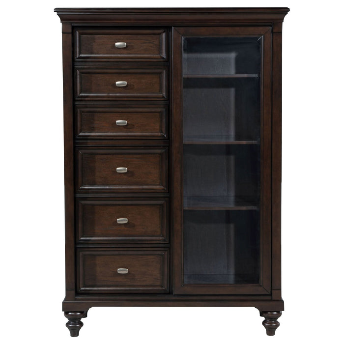 Andover 6 - drawer Tempered Glass Door Chest Dark Oak - Walo Furniture