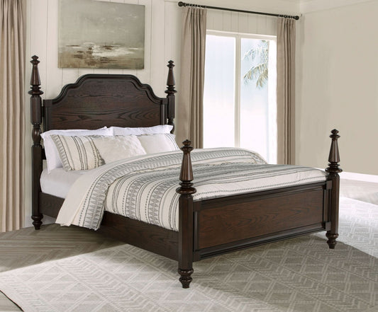 Andover 63 - inch Four Poster California King Bed Dark Oak - Walo Furniture