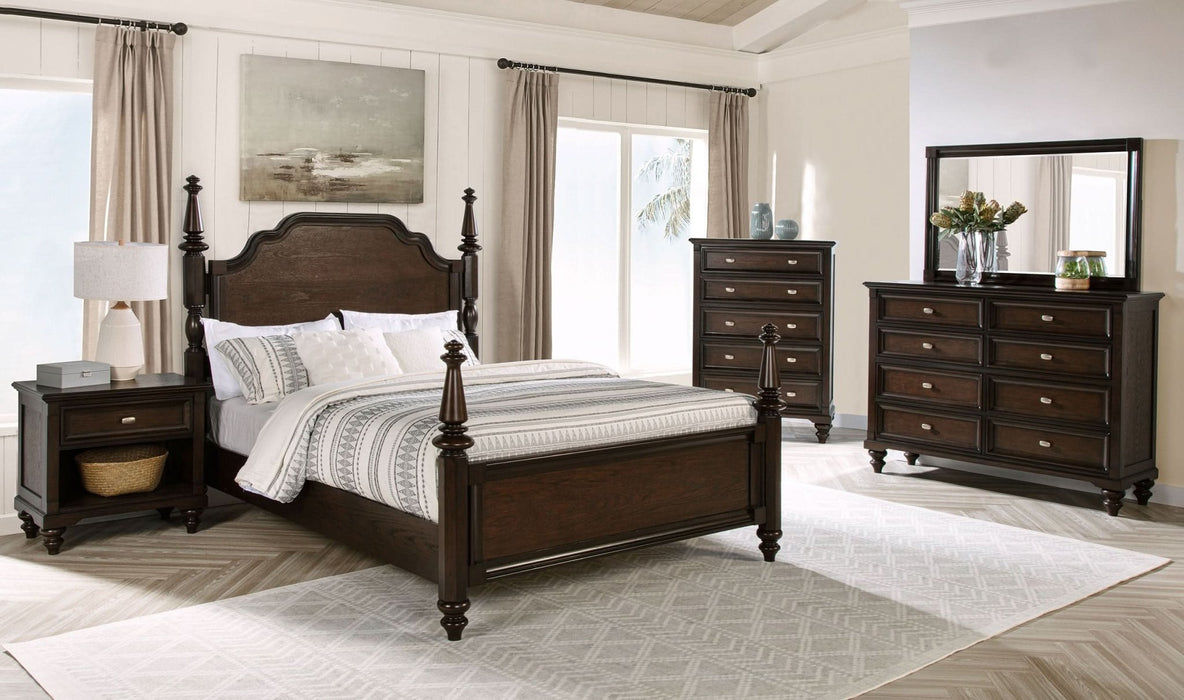 Andover 63 - inch Four Poster Eastern King Bed Dark Oak - Walo Furniture