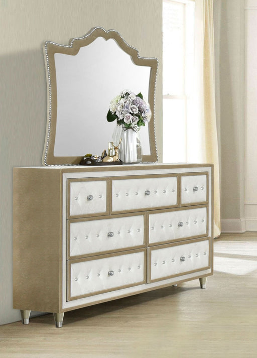 Antonella 7 - drawer Upholstered Dresser with Mirror Ivory - Walo Furniture