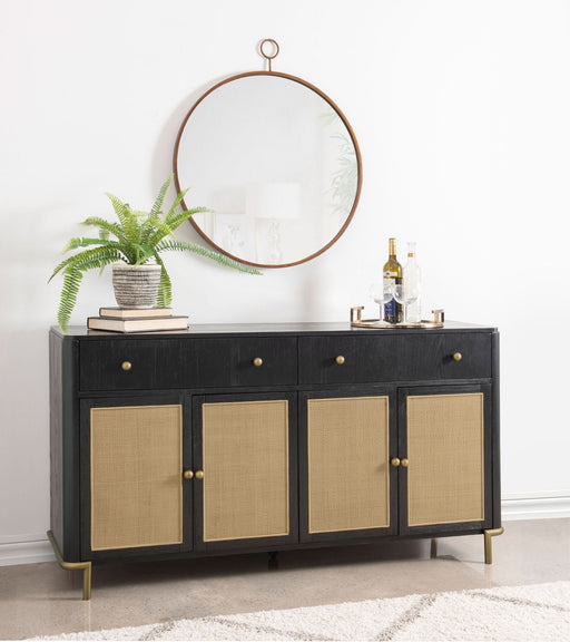 Arini 2 - drawer Cane Door Dining Sideboard Server Black - Walo Furniture