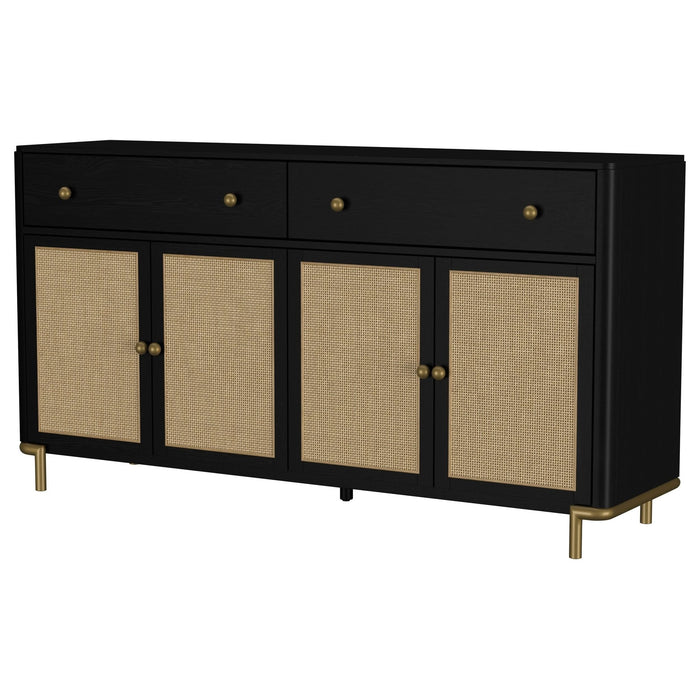 Arini 2 - drawer Cane Door Dining Sideboard Server Black - Walo Furniture