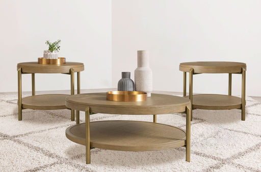 Arini 3 - piece Round Coffee and End Table Set Sand Wash - Walo Furniture