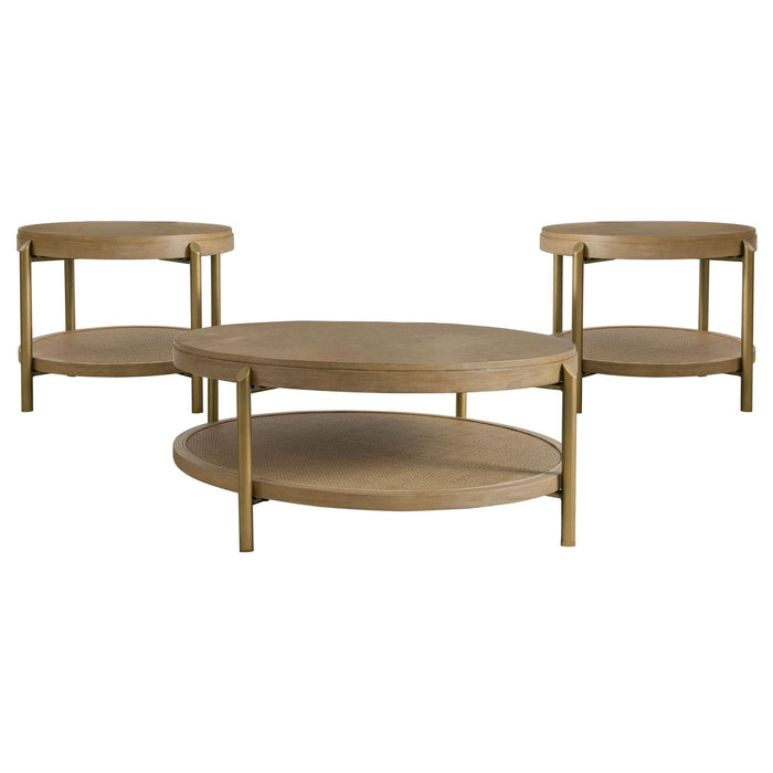 Arini 3 - piece Round Coffee and End Table Set Sand Wash - Walo Furniture