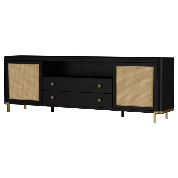 Arini Rattan Cane 2 - door TV Stand Media Console Black - Walo Furniture