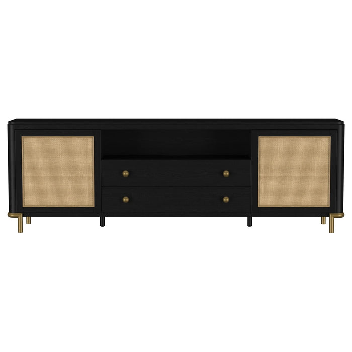 Arini Rattan Cane 2 - door TV Stand Media Console Black - Walo Furniture