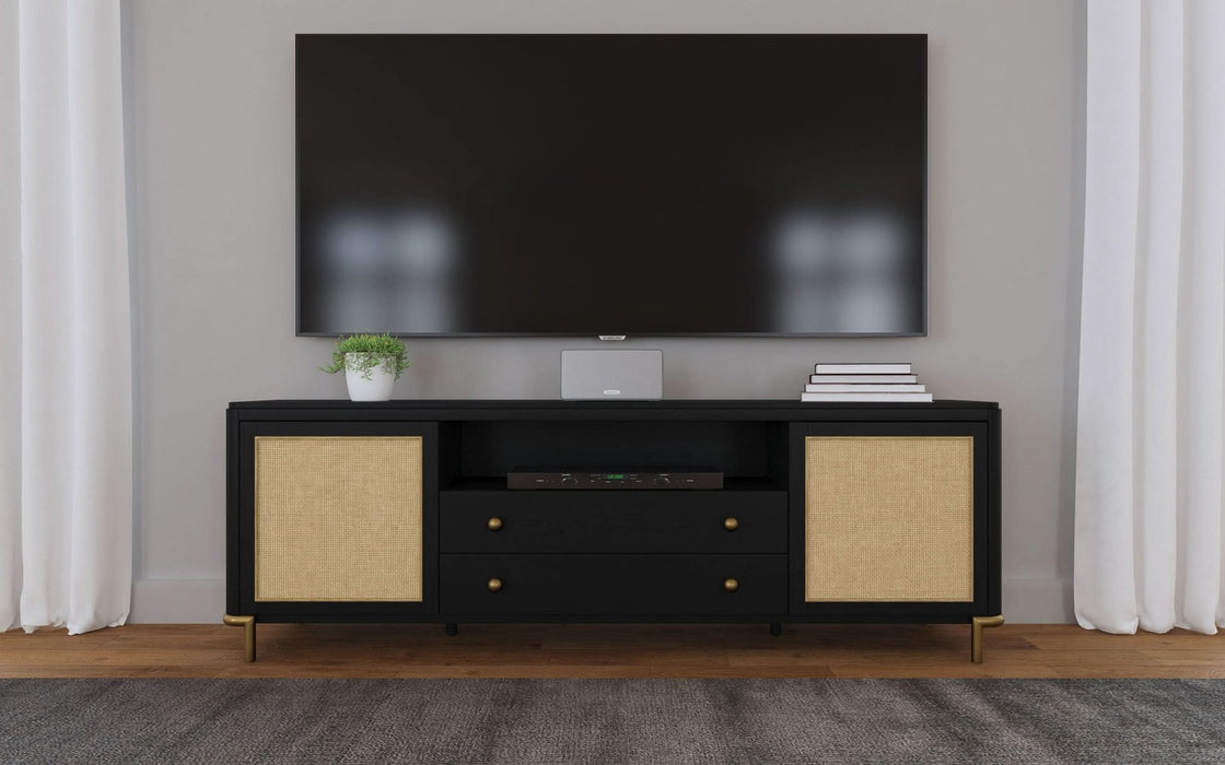 Arini Rattan Cane 2 - door TV Stand Media Console Black - Walo Furniture