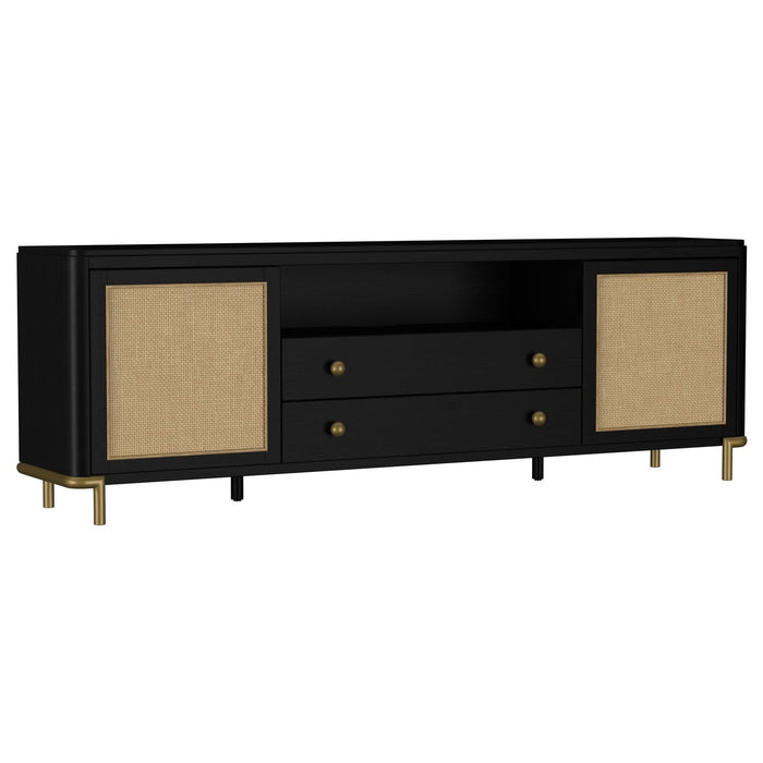 Arini Rattan Cane 2 - door TV Stand Media Console Black - Walo Furniture