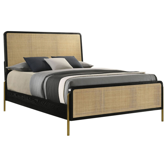 Arini Rattan Eastern King Panel Bed Black and Natural - Walo Furniture