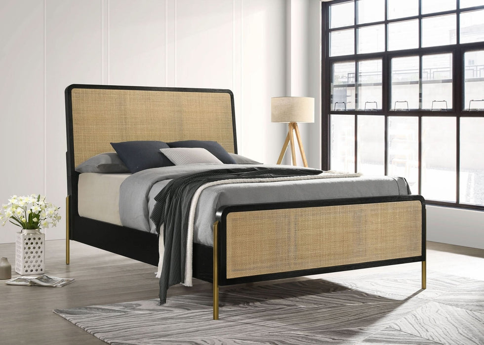 Arini Rattan Eastern King Panel Bed Black and Natural - Walo Furniture