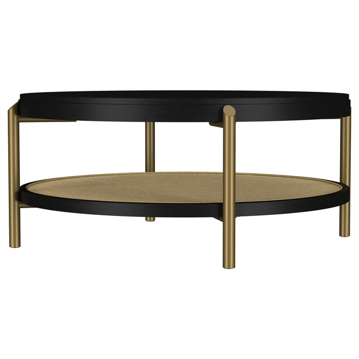 Arini Round Coffee Table With Storage Shelf Black - Walo Furniture