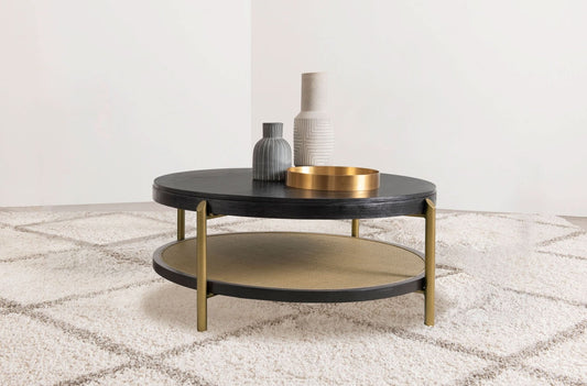 Arini Round Coffee Table With Storage Shelf Black - Walo Furniture