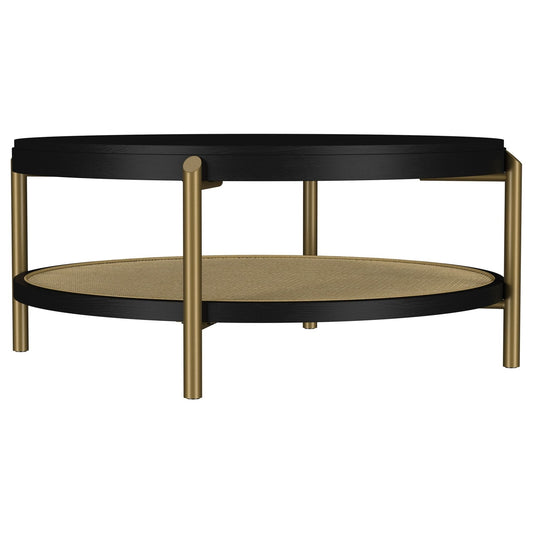 Arini Round Coffee Table With Storage Shelf Black - Walo Furniture