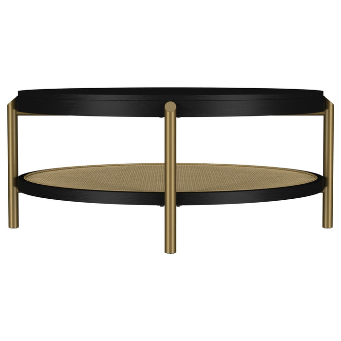 Arini Round Coffee Table With Storage Shelf Black - Walo Furniture