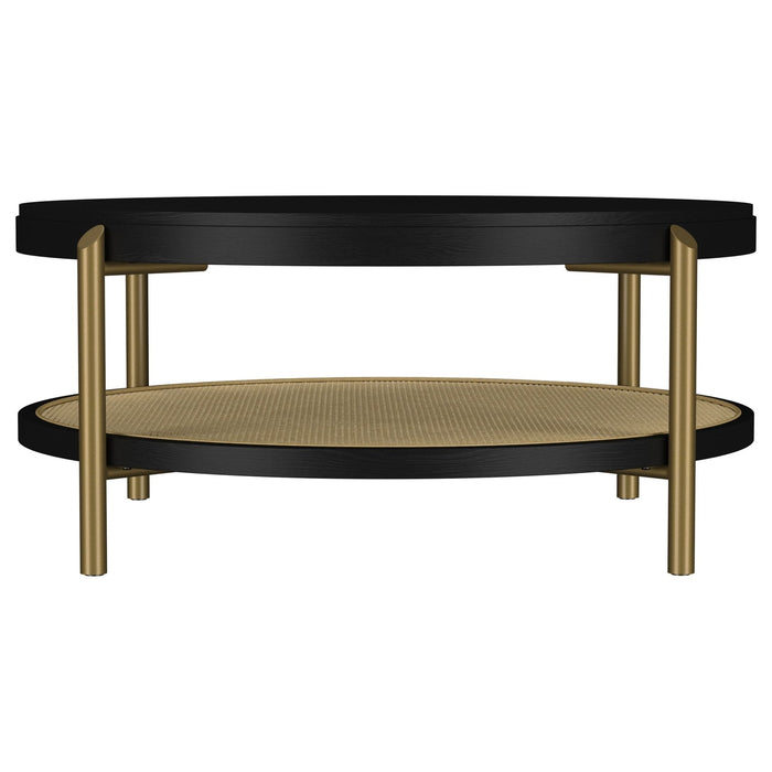 Arini Round Coffee Table With Storage Shelf Black - Walo Furniture