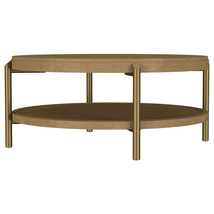 Arini Round Coffee Table With Storage Shelf Sand Wash - Walo Furniture