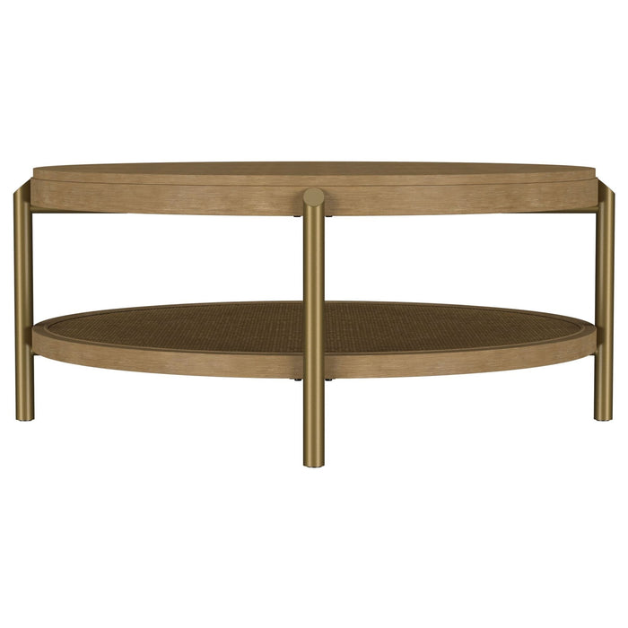 Arini Round Coffee Table With Storage Shelf Sand Wash - Walo Furniture