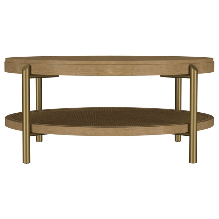 Arini Round Coffee Table With Storage Shelf Sand Wash - Walo Furniture