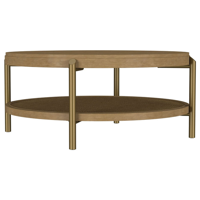 Arini Round Coffee Table With Storage Shelf Sand Wash - Walo Furniture