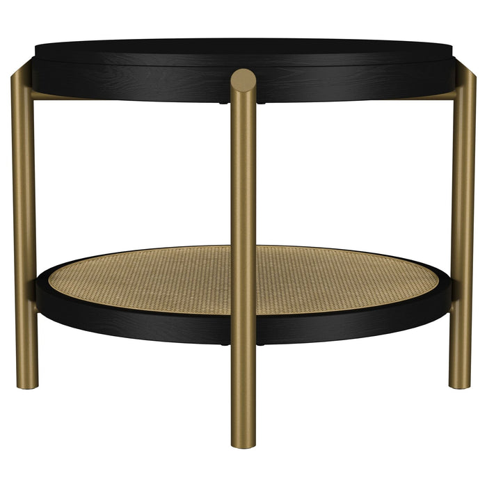 Arini Round End Side Table With Storage Shelf Black - Walo Furniture