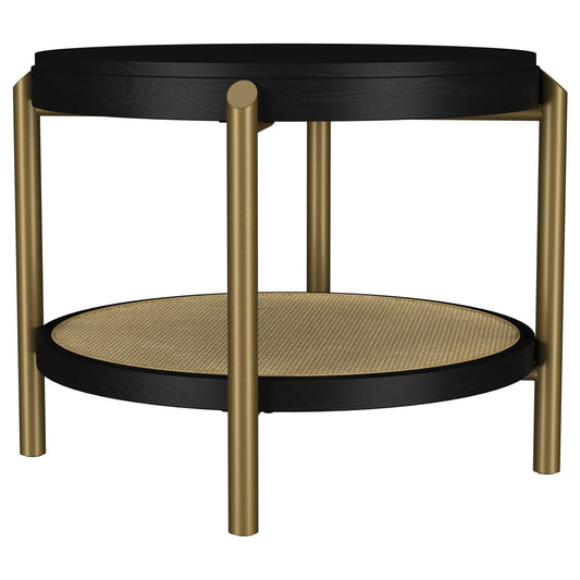 Arini Round End Side Table With Storage Shelf Black - Walo Furniture