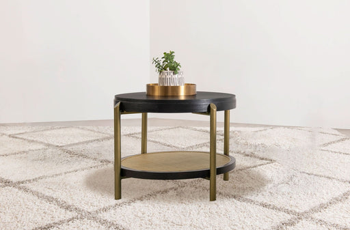 Arini Round End Side Table With Storage Shelf Black - Walo Furniture