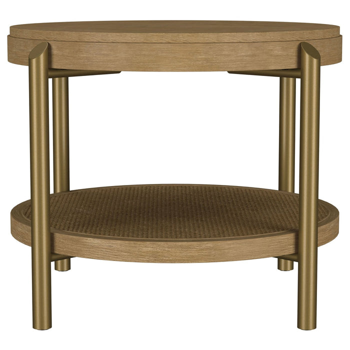 Arini Round End Side Table With Storage Shelf Sand Wash - Walo Furniture