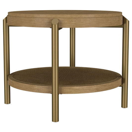 Arini Round End Side Table With Storage Shelf Sand Wash - Walo Furniture