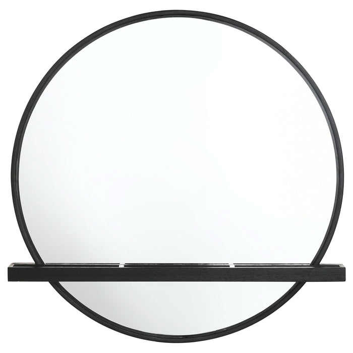 Arini Round Vanity Wall Mirror with Shelf Black - Walo Furniture