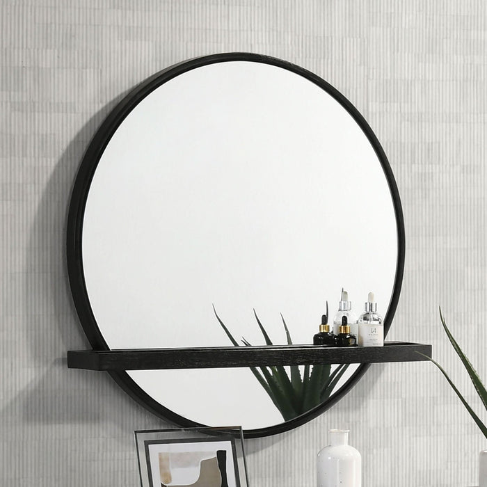 Arini Round Vanity Wall Mirror with Shelf Black - Walo Furniture