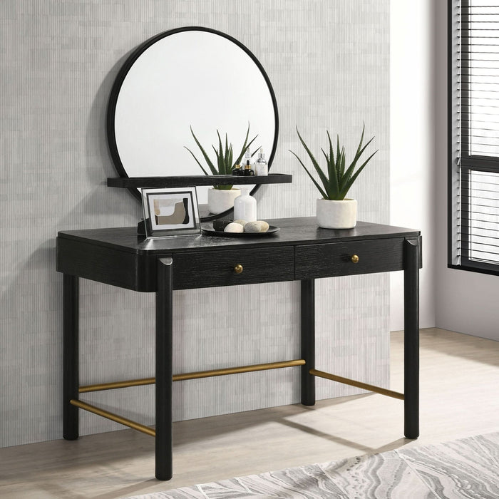 Arini Round Vanity Wall Mirror with Shelf Black - Walo Furniture