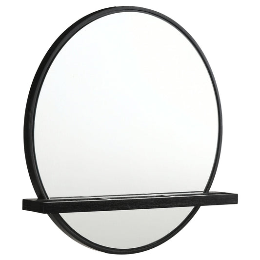 Arini Round Vanity Wall Mirror with Shelf Black - Walo Furniture